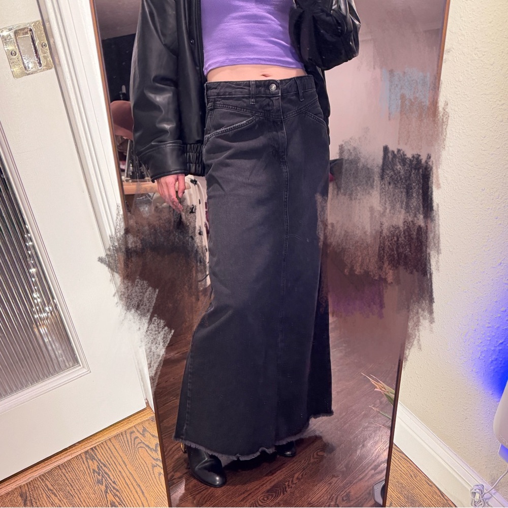Free People Black Denim Maxi Skirt